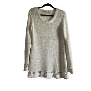 Soft Surroundings Whote Cream Open Crochet Knit Tunic Top Sz M
